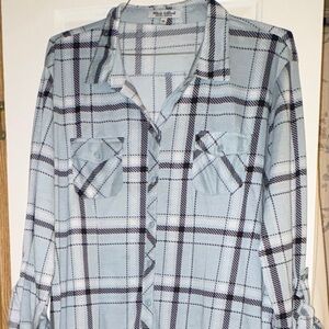 Light Blue Plaid Button-Up Tunic/Dress